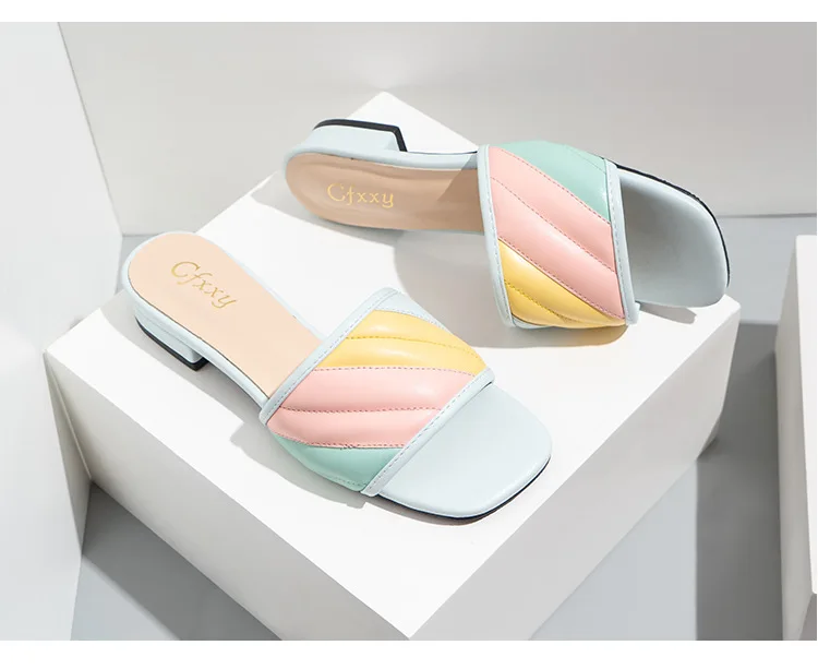 

Fashion 2021 trend women slides Low-heeled candy-patterned sandals The latest fashion slippers Whole sale Popular, Picture