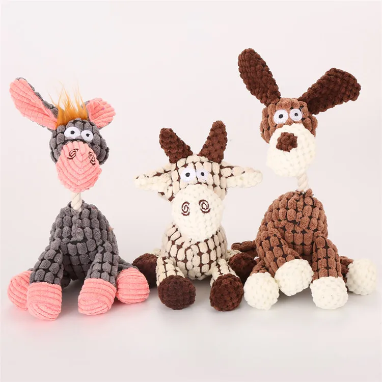 

2021 christmas squeaky haute dog pet toys pack donkey Shape Plush aggressive Dog chew toys With Rope