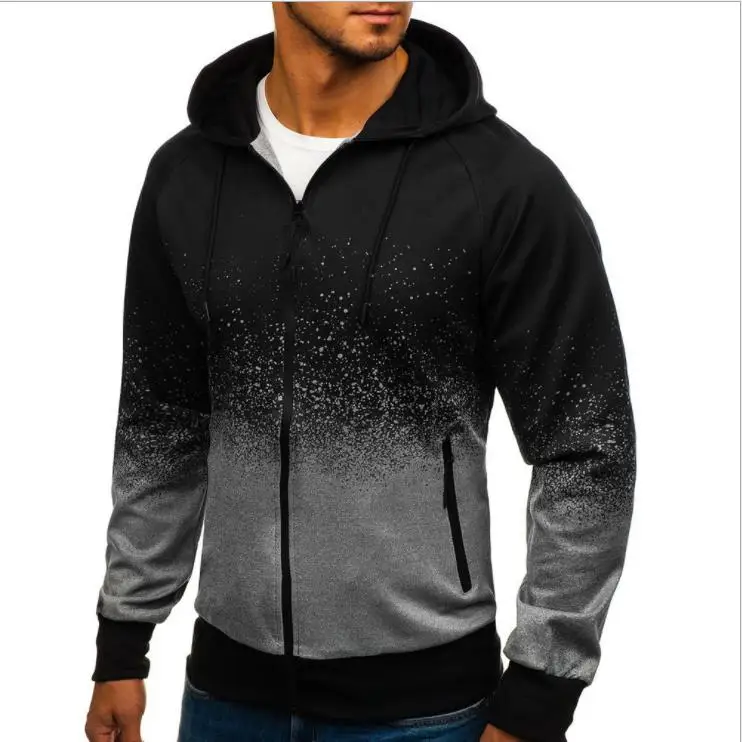 

2021 autumn and winter 3D digital printing hooded sweaters foreign trade men's gradual design jacket men