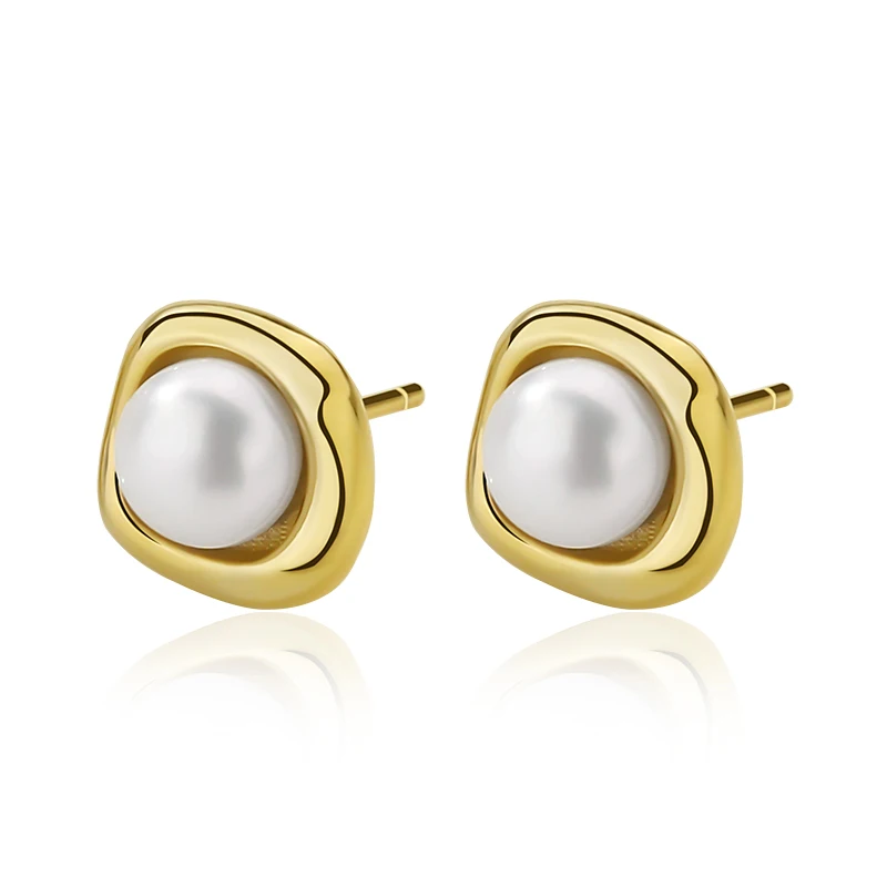 Fashion Earrings S925 Sterling Silver Jewelry 18k gold Baroque Pearl Stud Earrings for Women