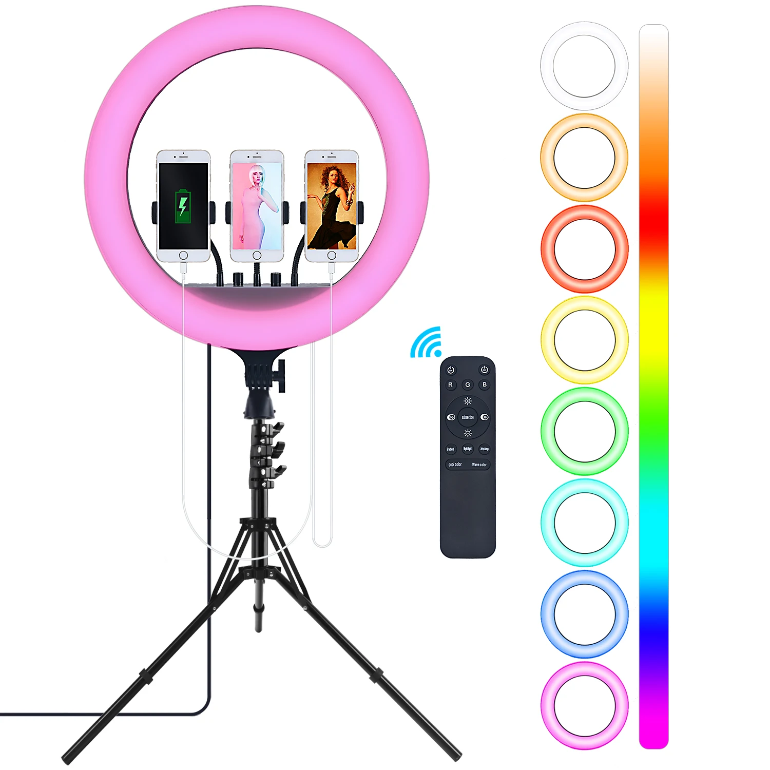 

FOSOTO RL-18RGB-SD 18 inch makeup Tiktok Camera Phone Photo shoot photographic lighting LED inch ring light with tripod stand, Black