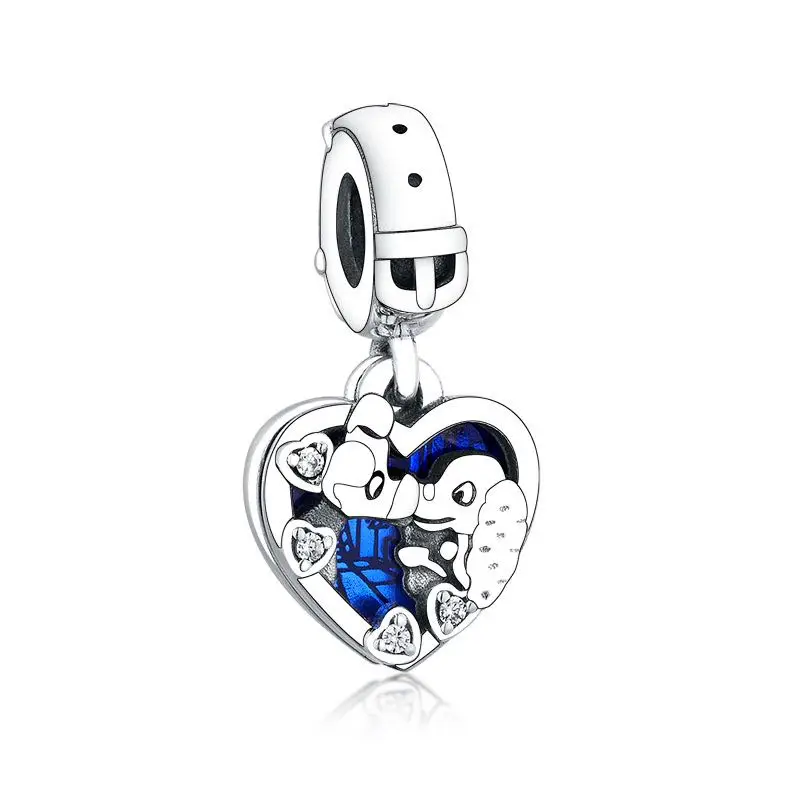 

Fine Jewelry 925 Sterling Silver Heart Pendant Beads Lady and the Tramp Kiss Charms