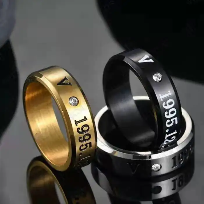 

Creative Kpop BTS Ring Pure Hand Polished Diamond Ring Fashion Personalized Digital Ring, Silver\color\black