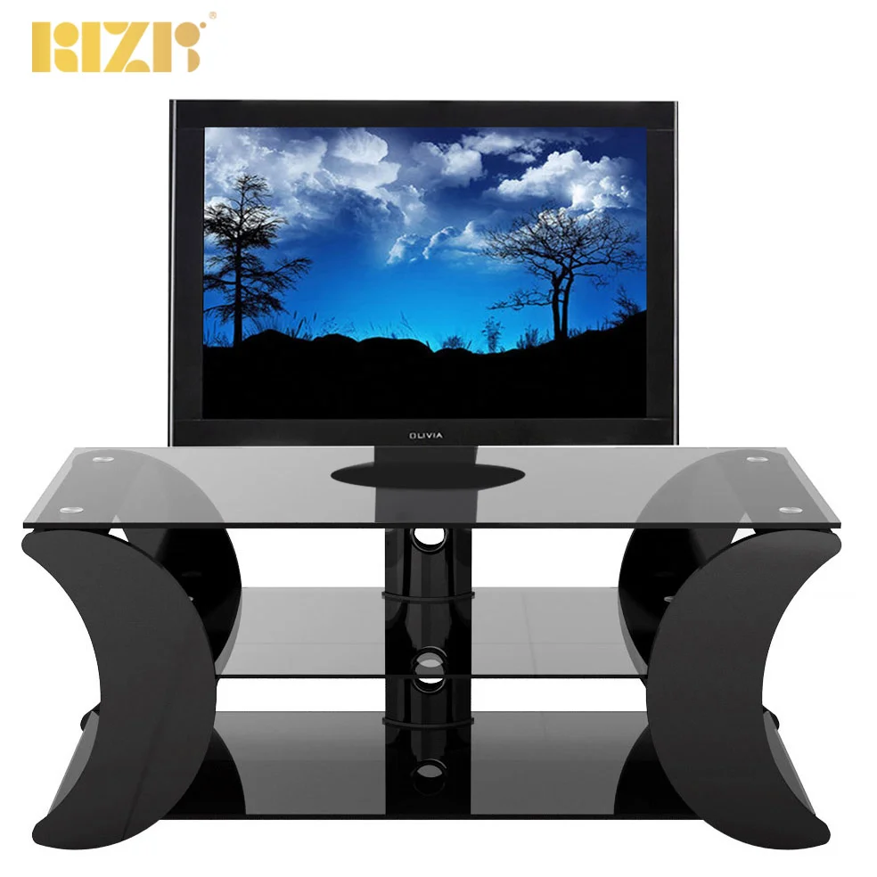 
Modern TV Stands Glossy Black colored Tempered glass tv stand furniture living room with 32