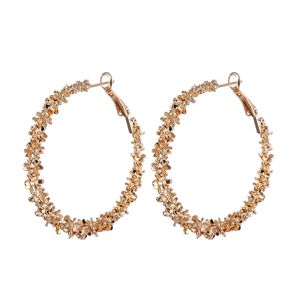 

Women Girls Jewelry Good Quality Flowers Big Hoop Gold Plated Earring Jewelry Korean Trendy Earrings, Gold/silver