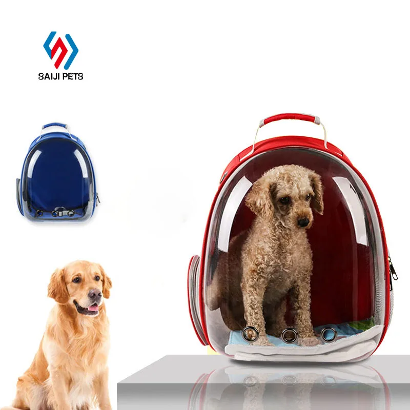 

Saiji high value astronaut transparent capsule travel plastic pet cage backpack for carrying cats and dogs, Pink, blue, yellow, customized color