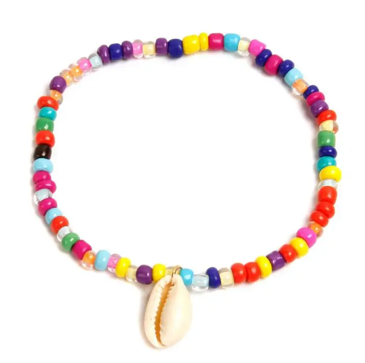 

WIIPU Bohemian Colorful Polymer Clay Beaded Bracelets shell Pendant Colorful Elastic Bracelet For Women Seashell Beach jewelry