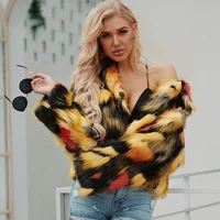 

B23763A Europe Fashion imitation fur lapel coat Winter new style mixed color coat