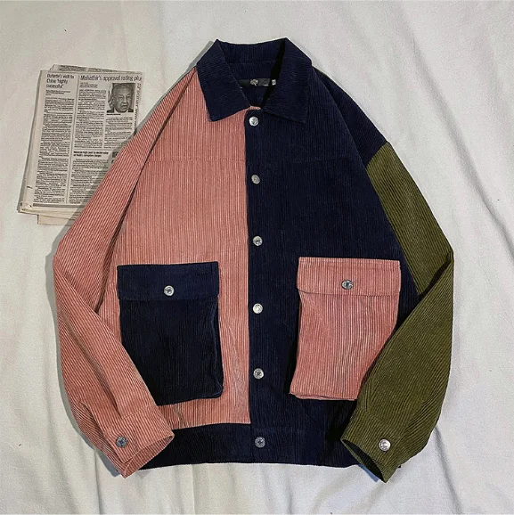 

Wholesale Oversize Man Corduroy Jacket Multi Big Pocket Color Block Jacket with Button for Men, Customized color