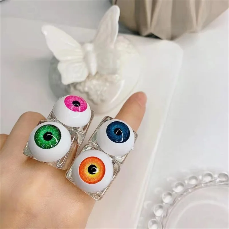 

OUYE INS Fashion evil resin eye resin ring girl new resin transparent white geometric shape tide devil's eye ring for women, Colorful