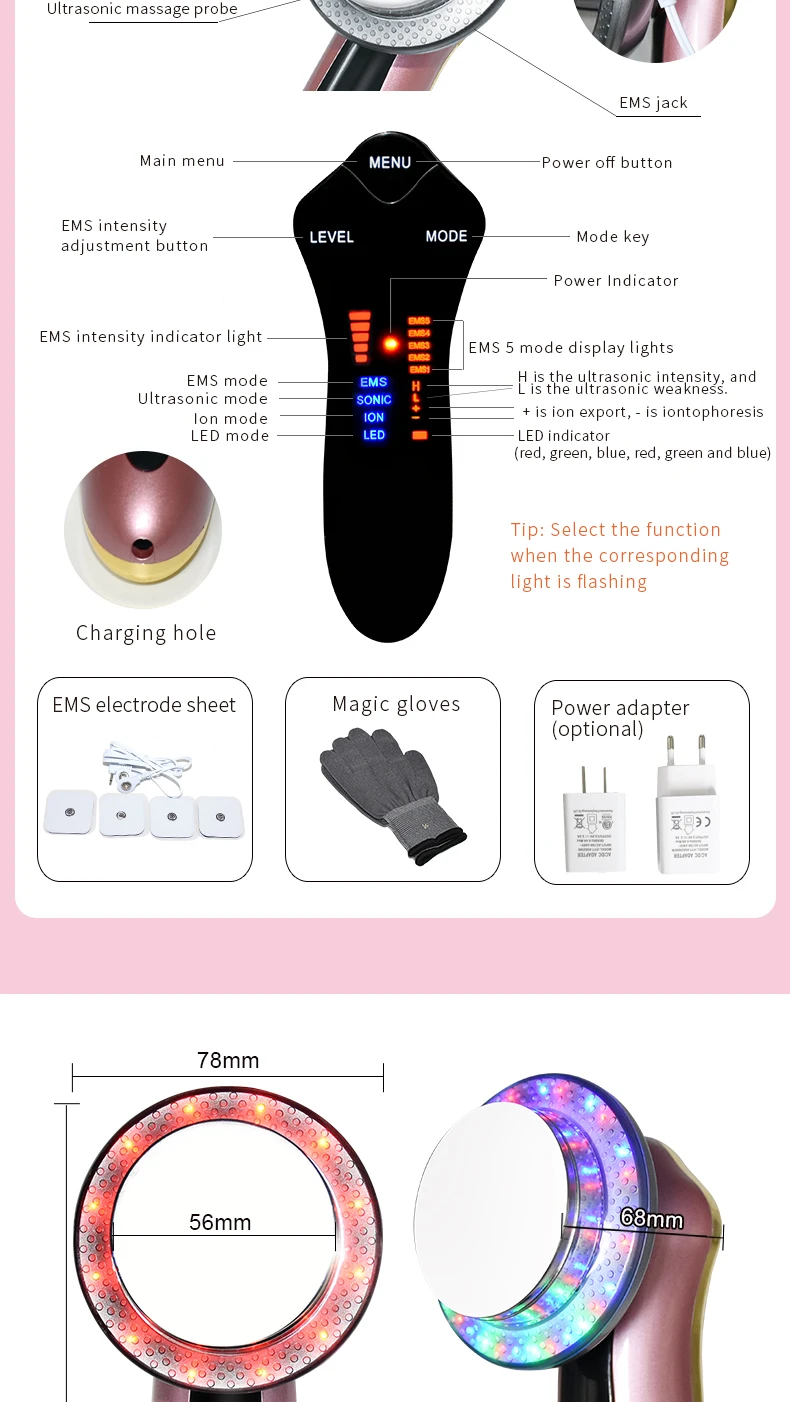 Portable anti-cellulite EMS ultrasonic  body slimming machine ion import and export beauty machine plug in (LW-050A)
