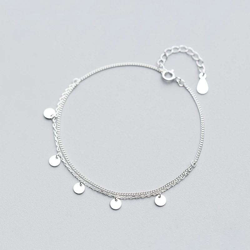 

925 Sterling Silver Double Coin Disc Link Chain Bracelets For Women Birthday Gifts Jewelry