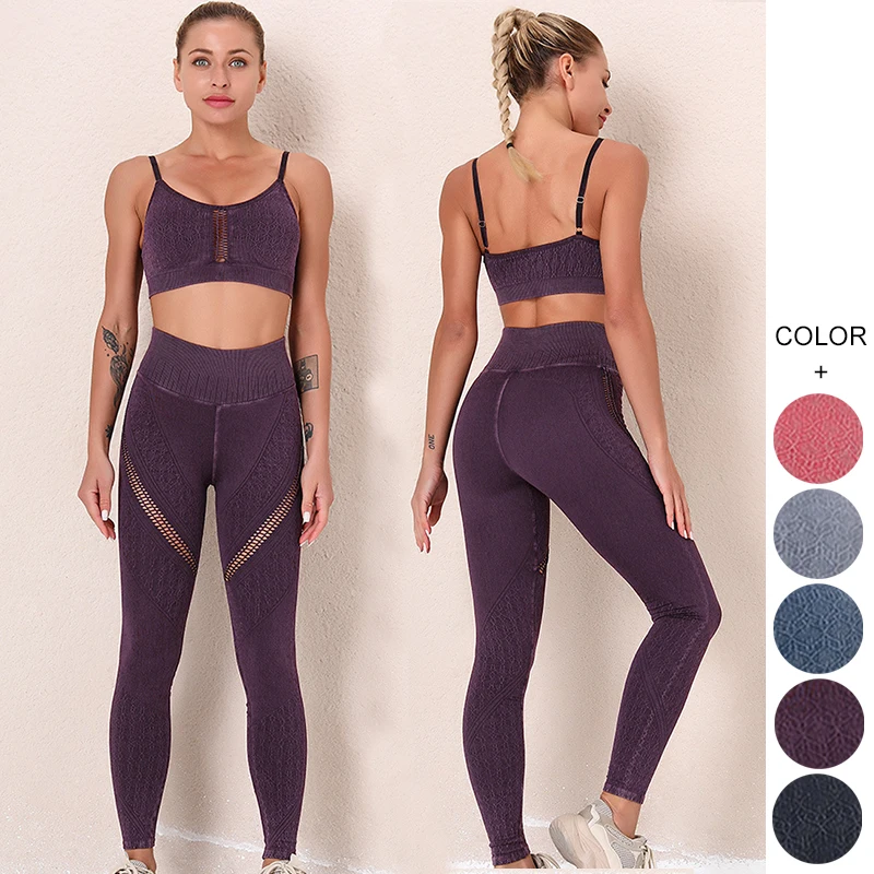 

2PCS Women Seamless Fitness Suit Clothing Gym Sports Bra Tank Top And Scrunch Butt Short Leggings Workout Bra Pants Set, Customized colors