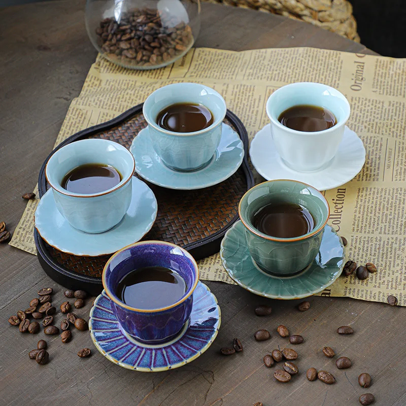 

Hot Selling 70ml Small Cute Ceramic Espresso Coffee Drinking Cup Mug Ceramic Tea Coffee Cup and Saucer Set