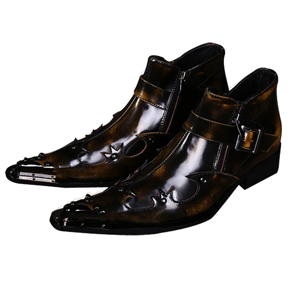 

Low Top Slip in Genuine Leather Monk Strap Metal Pointed Toe Zip up Oxford Boots for Men