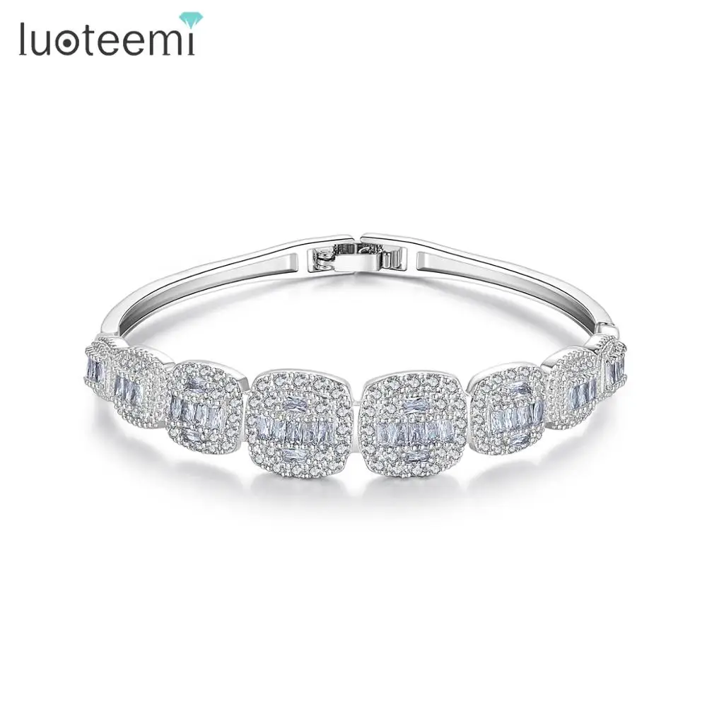 

LUOTEEM Cubic Zirconia Copper Ladies Bangle Classic CZ Stone Women Bangles