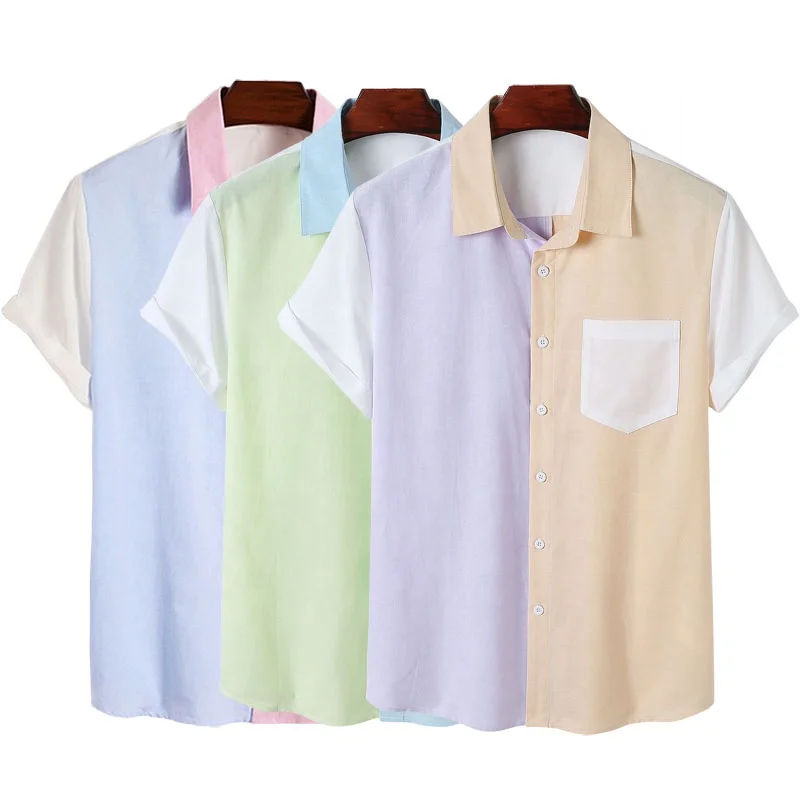 

mens dropship dy-son fast dry short sleeve linen cotton America size bicolor vintage white he-man clothing shirts for men casual