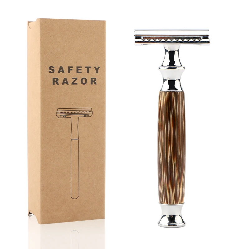 

Custom Packing Bamboo Handle Eco Green Reusable Zero Waste Safety Razor For Shaving, Silver