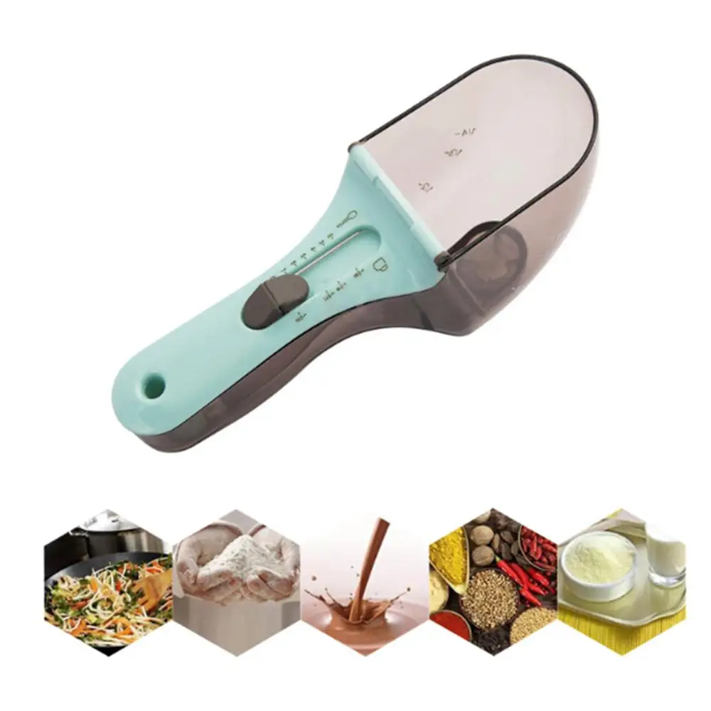 

P783 Amazon 2 In 1 Adjustable Spoon Set Kitchen Baking Tools Scoop Plastic Scale Measuring Spoons, 2 colors