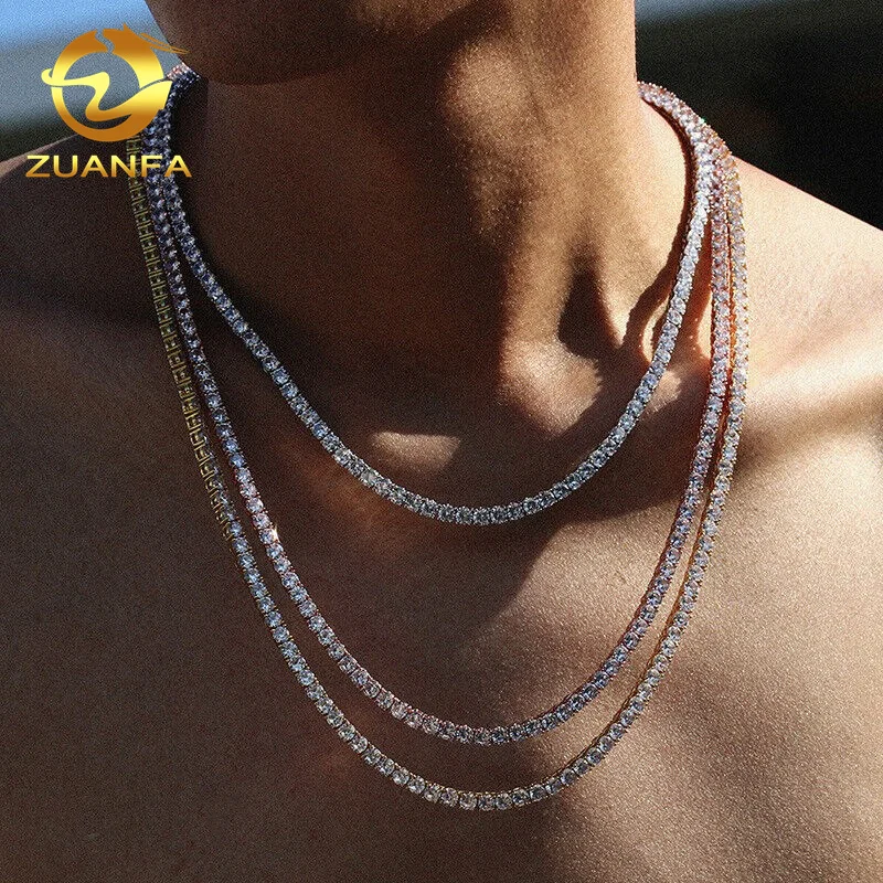 

Cheapest Price Hip Hop Iced Out Jewelry Factory S925 Sterling Silver Prong Set CZ Crystal Zirconia Diamond Tennis Chain Necklace