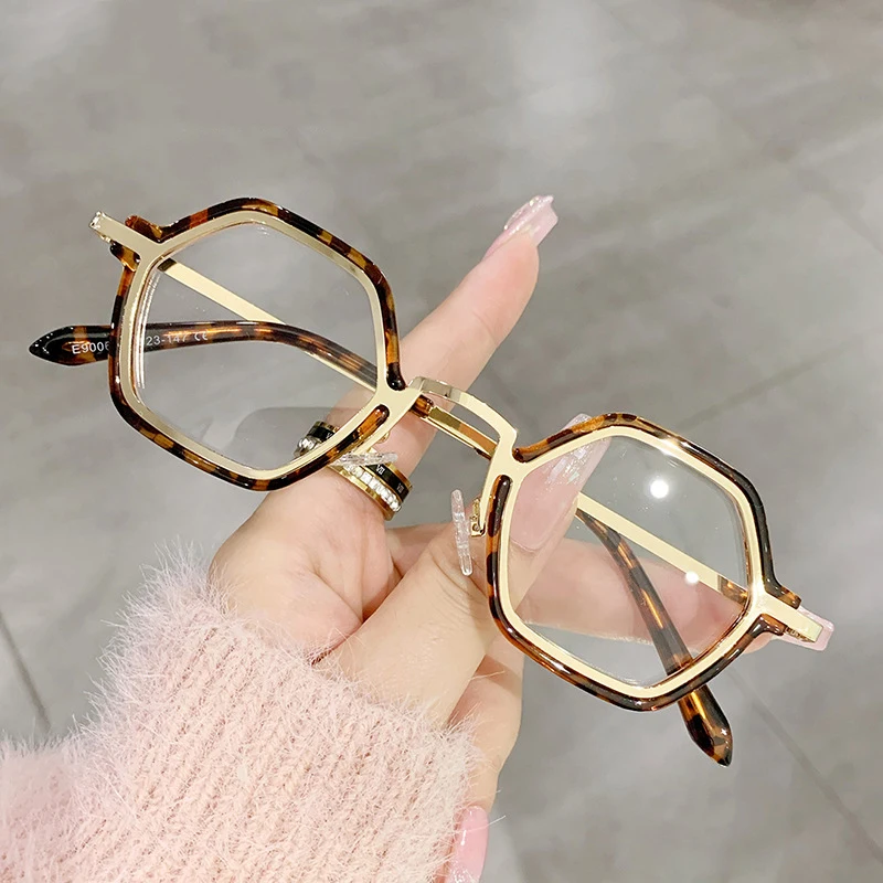 

retro small frame metal eye glasses frames Polygonal computer glasses blue light blocking glasses optical frames men