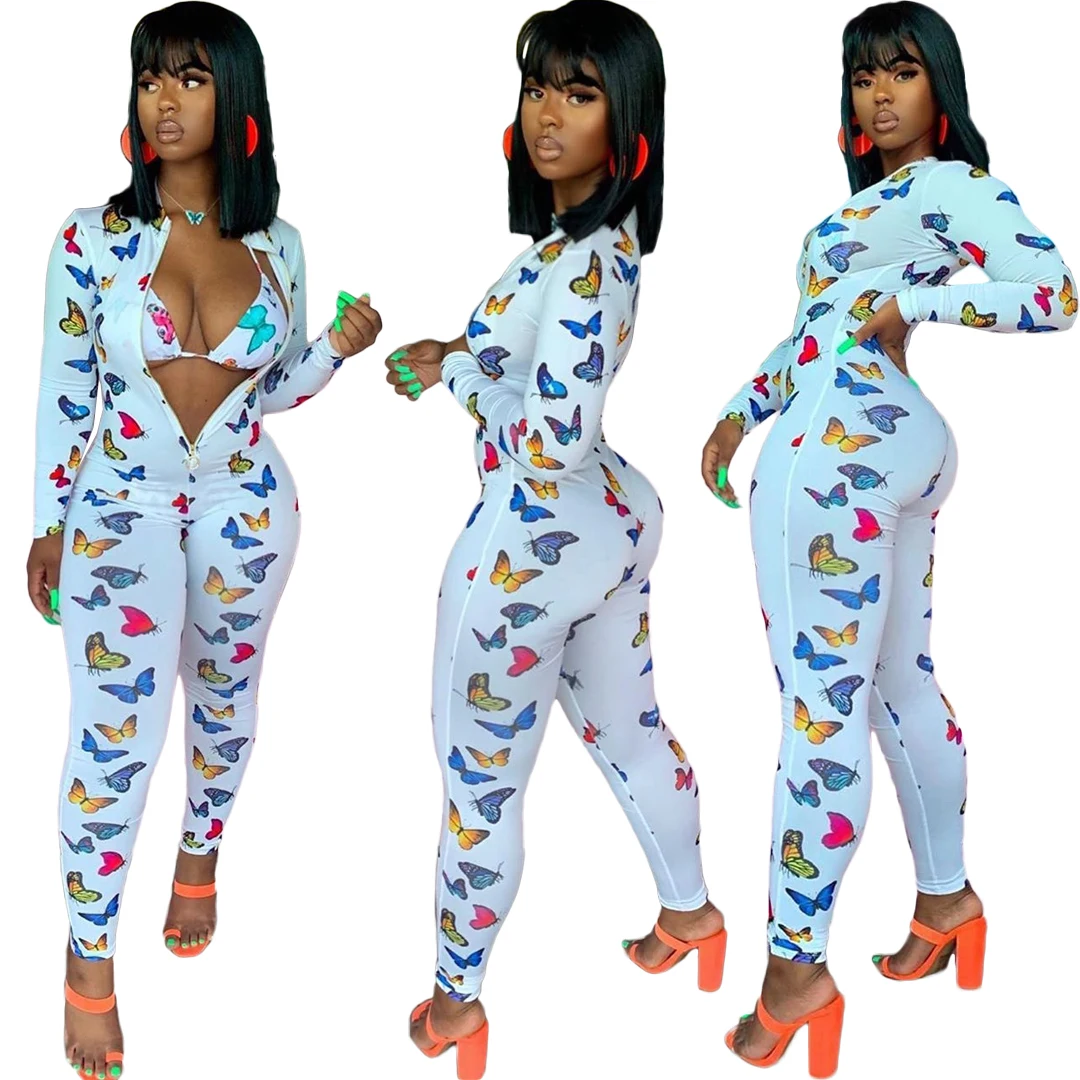 

Bunny BN-101V Zipper Butterfly Long Sleeve Bodycon One Piece Women Jumpsuit Romper, Picture