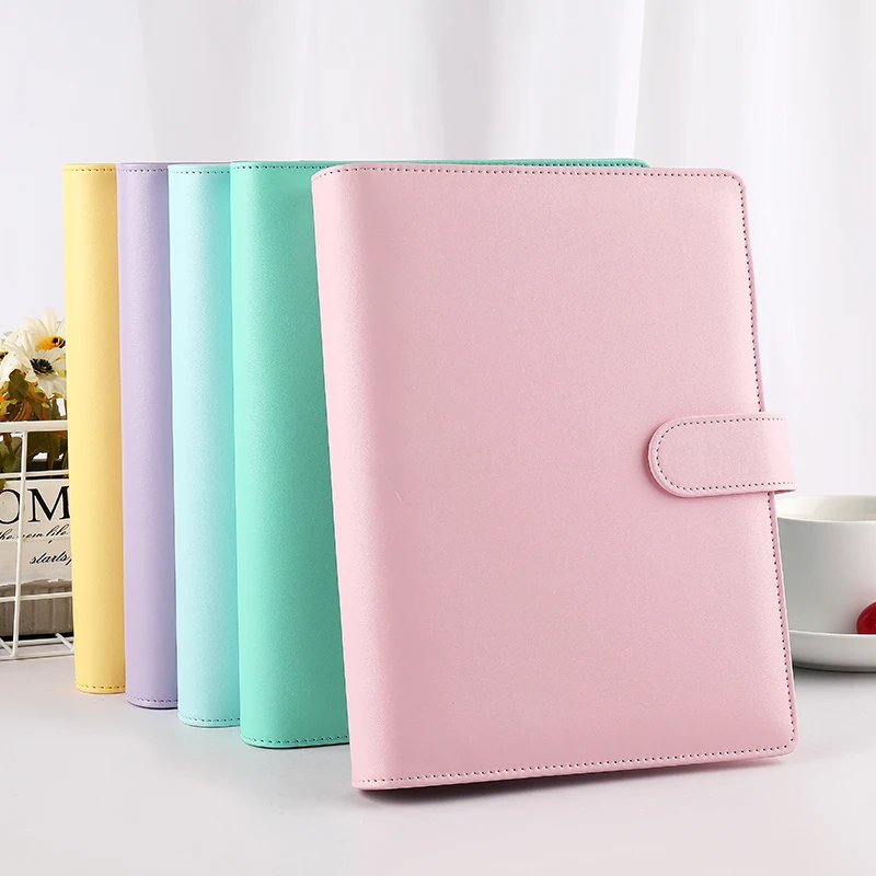 Macaron Color 6 Ring Loose-Leaf PU Leather Hardcover Diary Notebook Cover A5 Pink/Blue/Green/Yellow