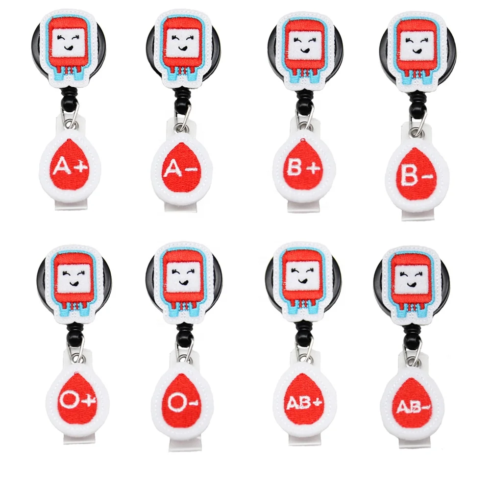 

Cute Blood Bag With Eight Blood Types Retractable Felt Nurse ID Badge Reel For Nurse Accessories, Various, as your choice