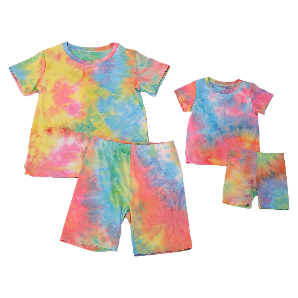Toddler Kids Baby Girl Summer Tie-Dye Mermaid Squama Tops+Shorts Outfits 2PC Set
