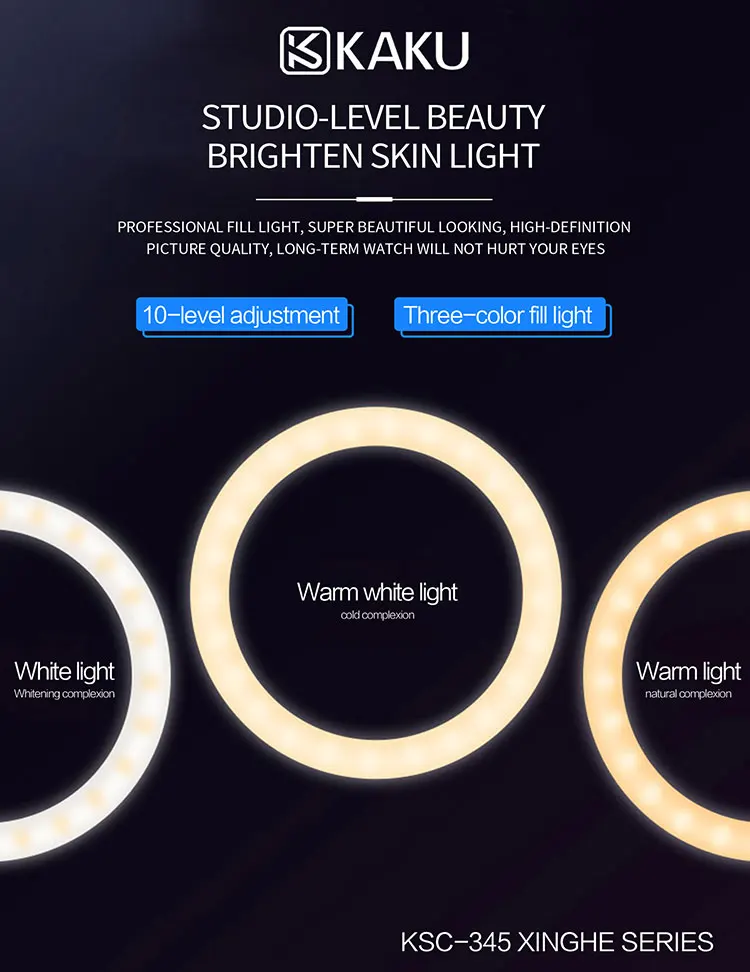 360 adjustable professional  led ring light retractable mobile phone stands with tripod stand for live telecast