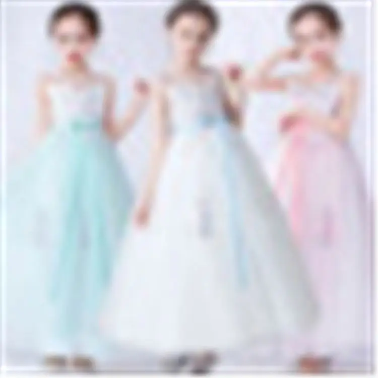 

Newest Design Satin Prom Dresses Belt Appliques Princess Dresses Evening Gown Little Girl Clothing, White,pink,light green