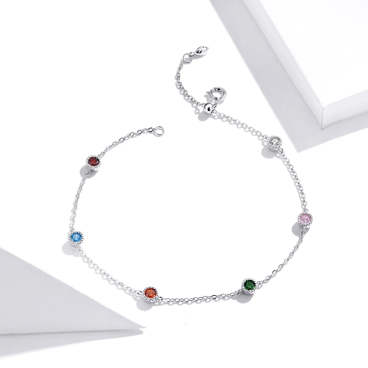 

Accessories Women 925 Silver Colorful Summer Link Chain Cz Charm Bracelet