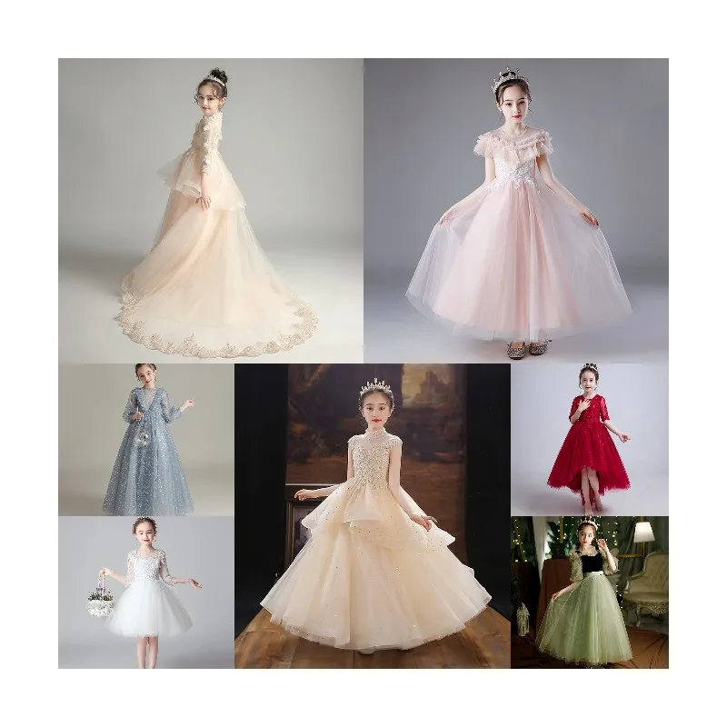 

lace flower girls ball gown dresses with bow first communion dresses for girls half sleeves holy communion dresses for girls