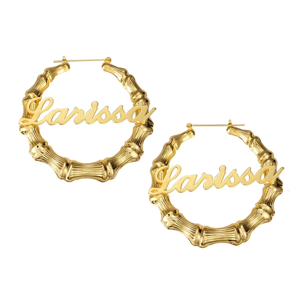

Custom name, custom stainless steel name earrings, bamboo ring earrings, Picture