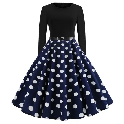 

Walson Retro 50s prom dress cheap Vintage long sleeved Polka dots Swing Jive Dress Rockabilly prom dress 50s, As shown on picture