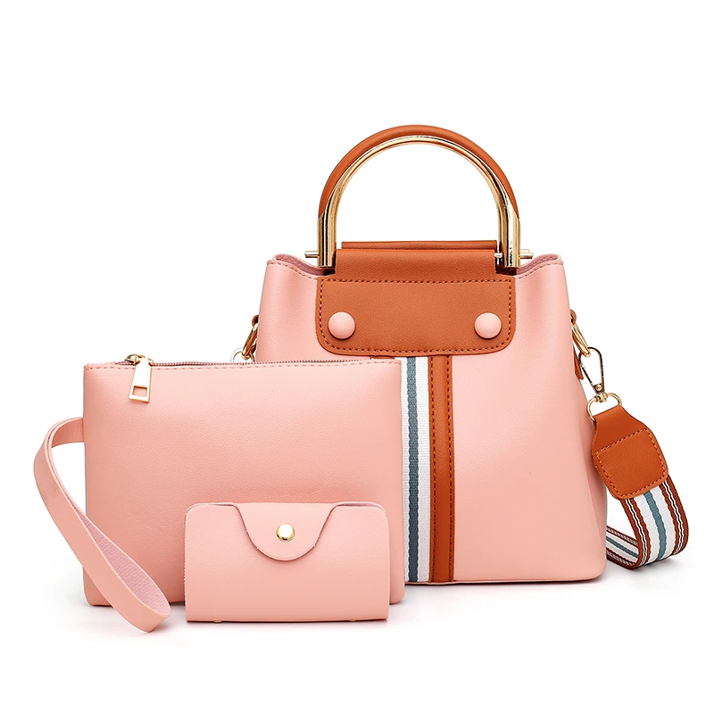 

Luxury fashion 3 in 1 handbags set ladies crossbody shoulder tote bag PU leather purses handbag sets, Pink,white,black,brown,red,gray