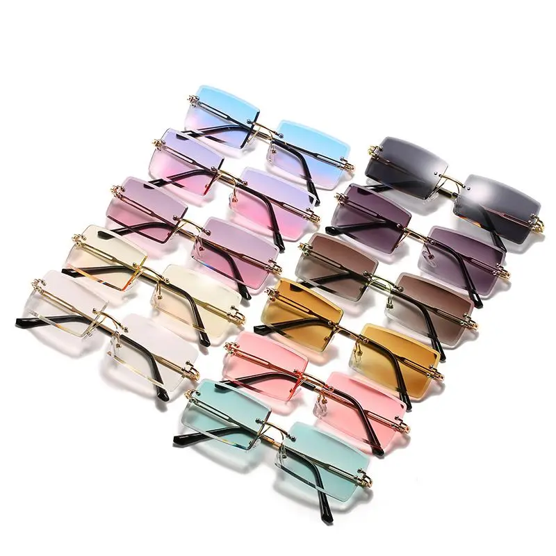 

2021 small square rectangle rimless sunglasses sun glasses shades