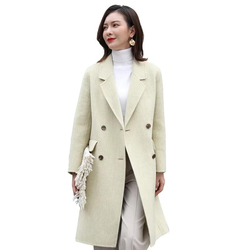 

Women Double-Sided Solid Color Cashmere Coat Long Hepburn Style Slim Fashion Loose Woolen Trench Coat blazers women