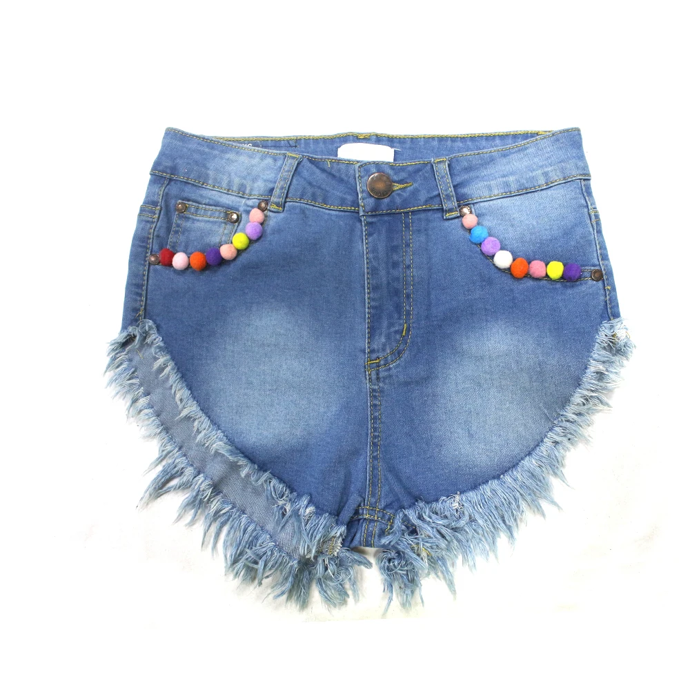 

Women's custom shorts pant women blue jean tassel design denim shorts
