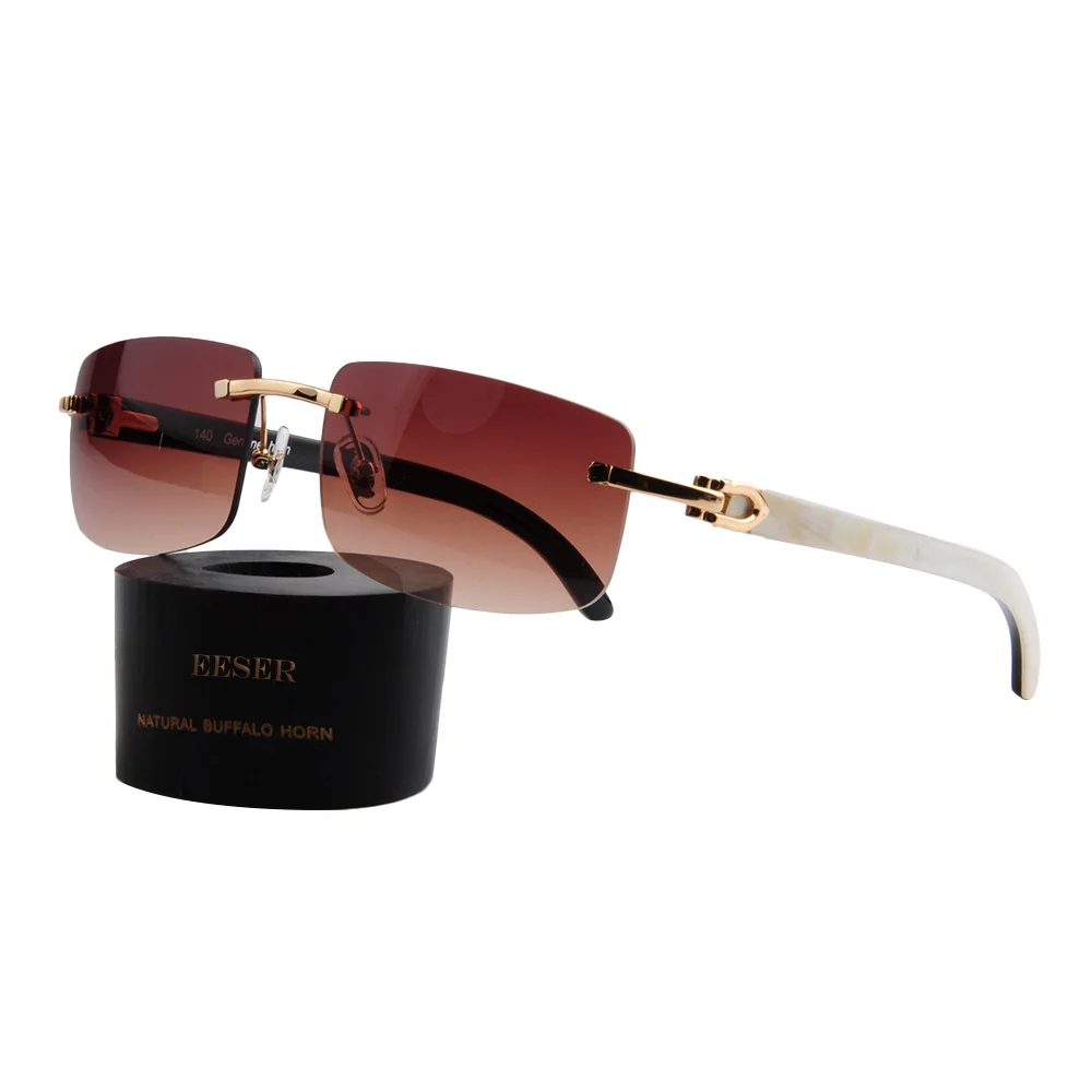 

EESER High Quality Buffalo Horn Legs PC Lenses High-end Luxury Anti-UV Fashion Sunglasses Mens Sun Glasses River Temple Eye Wear
