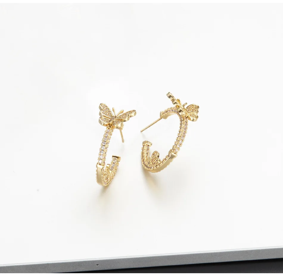 

New Style Golden Butterfly Zircon Crystal Dangle Earrings for Women Rhinestone Weddings Party Jewelry