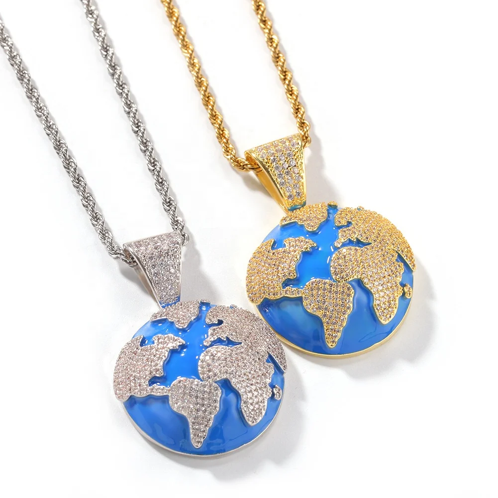 

Hip Hop Fully Iced Out Globe Pendant Necklace Men &Women Jewelry Gifts Luxury Bling Jewelry Fashion Hip hop For Men