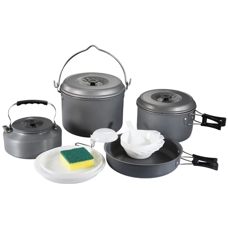 

CAMPINGMOON Multi-function Aluminium Alloy Cookware Pot Portable Outdoor Pan Bowl 7-person Picnic Set Pot Kettle, Customized color