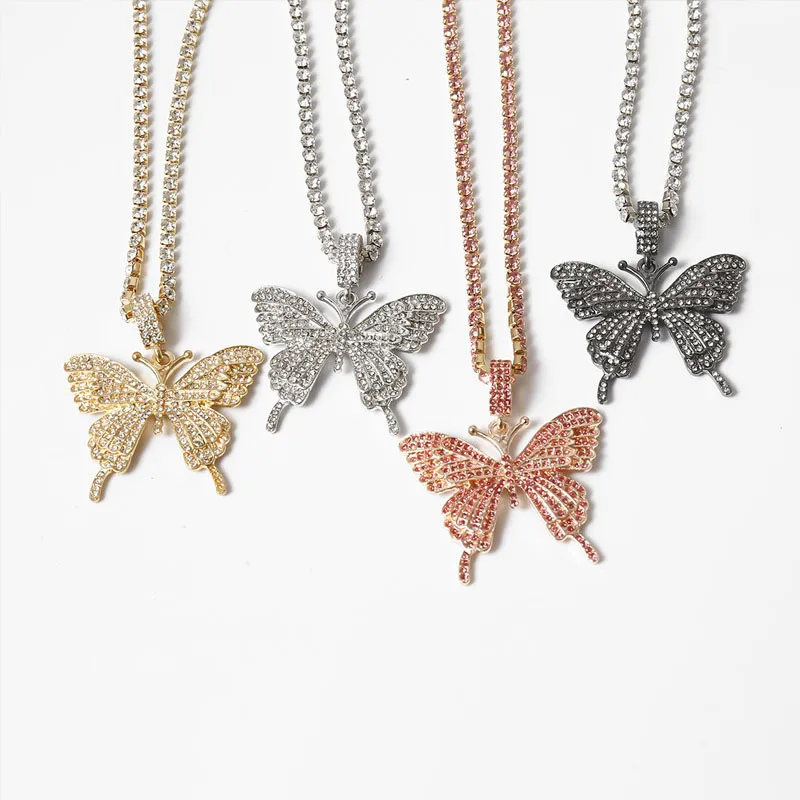 

WIIPU Butterfly pendant necklace all-match inlaid with rhinestone necklace jewelry wholesale, Gold, silver, black, pink