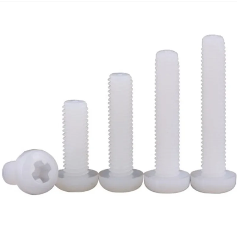 

free shipping1000pcs/bag M2 M2.5 M3 M4 M5 M6 white Plastic Nylon Phillips Round Pan Head Screw Length 4-30mm