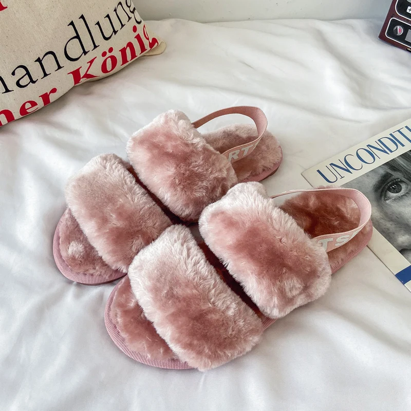 

High quality Wholesale colorful fur slippers warm outdoor fur slippers for women ladies, As picture