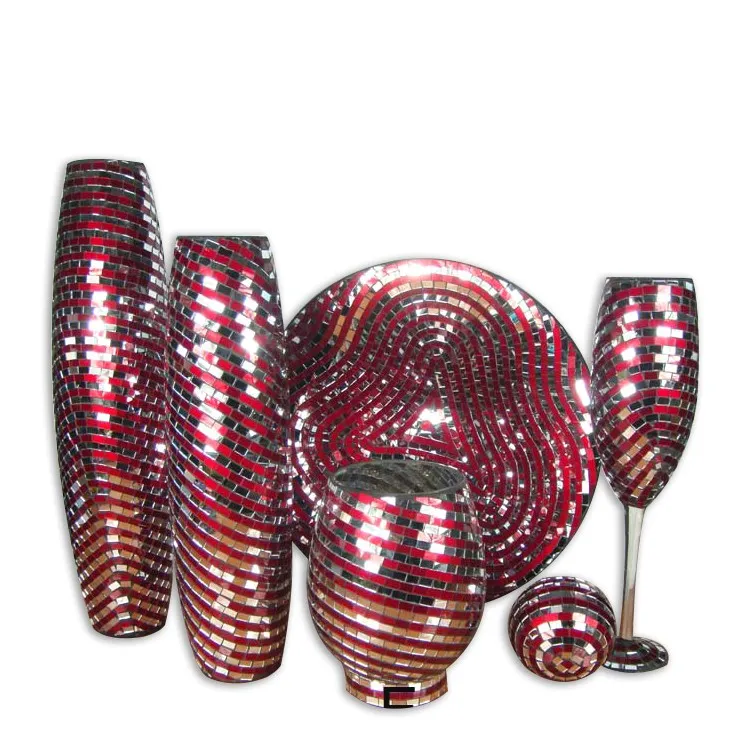 Handicraft Silver Decorative Cheap Mirror Flower Glass Mosaic Vases