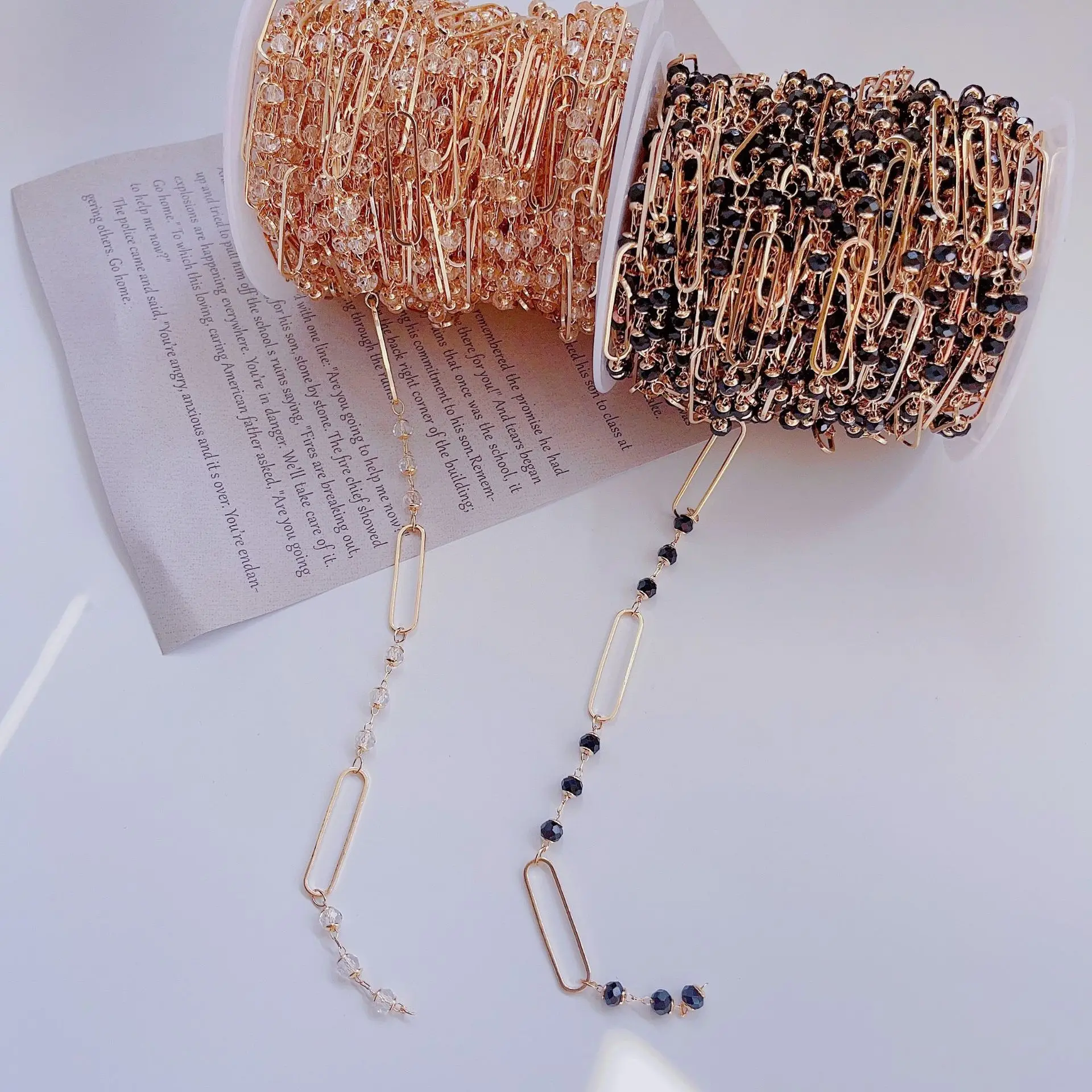 

DIY jewelry making chains by roll pepar clip link crystal beads link chain for women decorative chain