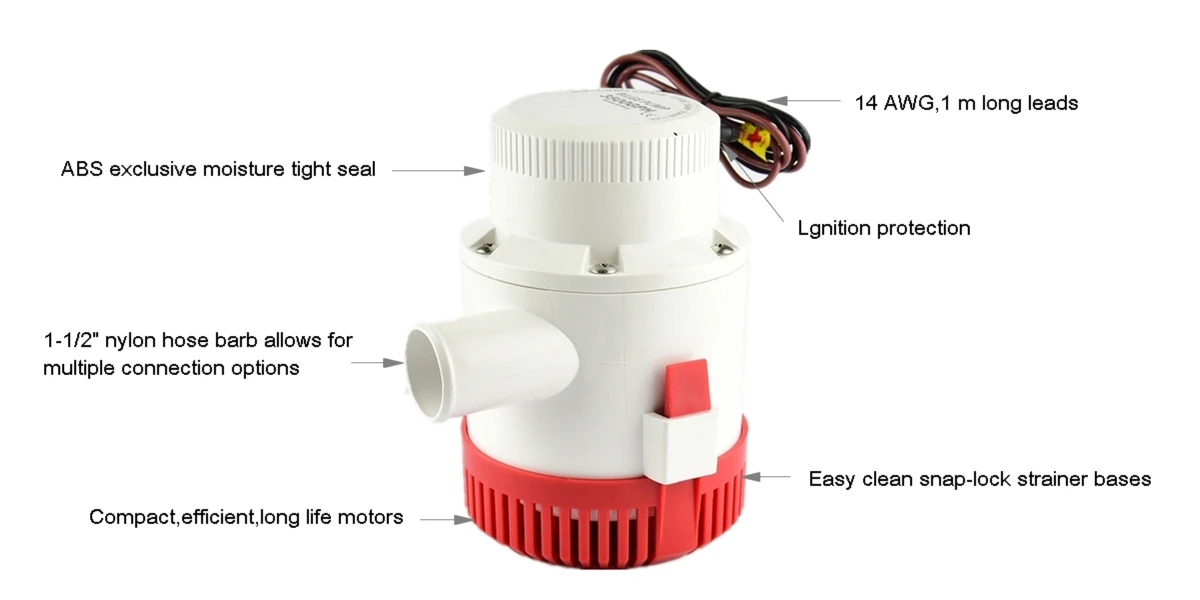 QUIETFLO non-auto marine yacht submersible tmc 3000gph bilg water pump