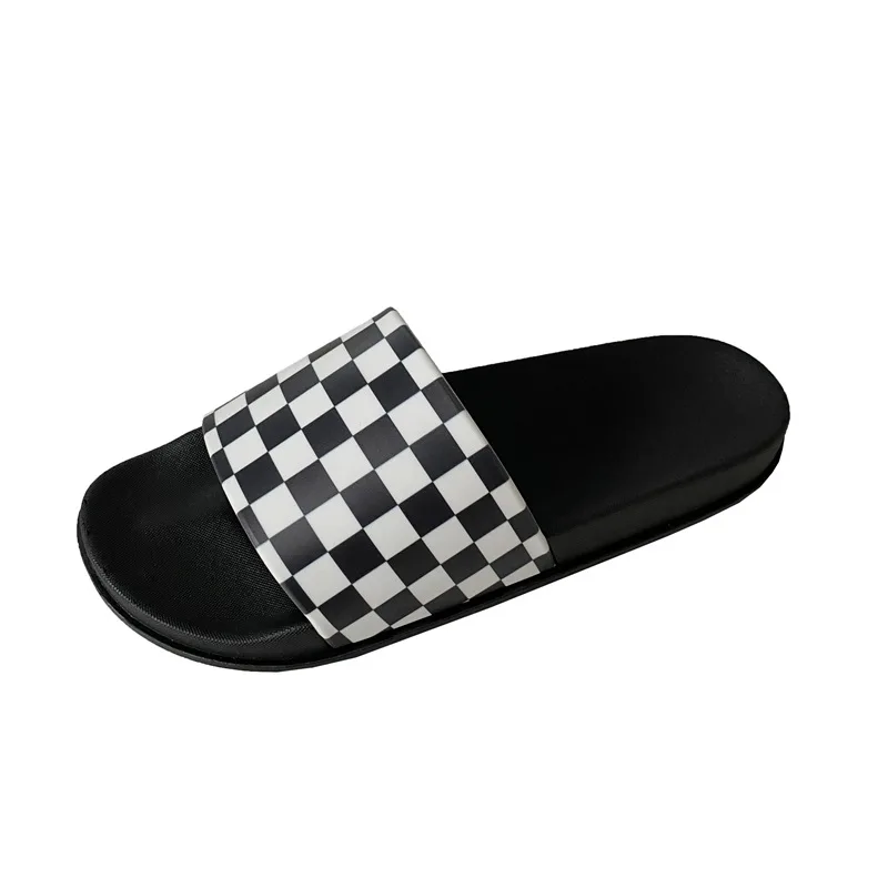 

Wholesale Black White Checkerboard Slide Slippers Sandal Men Custom Logo patterns slippers, As picture